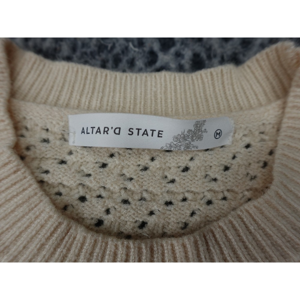 Altar'd‎ State Sweater Womens Medium Cream Pearl Pointelle Cropped Knit - Picture 6 of 11